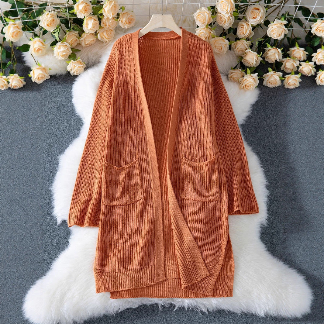 Damen luftige Strickjacke mit praktischen Taschen und lockerer Passform Sovae