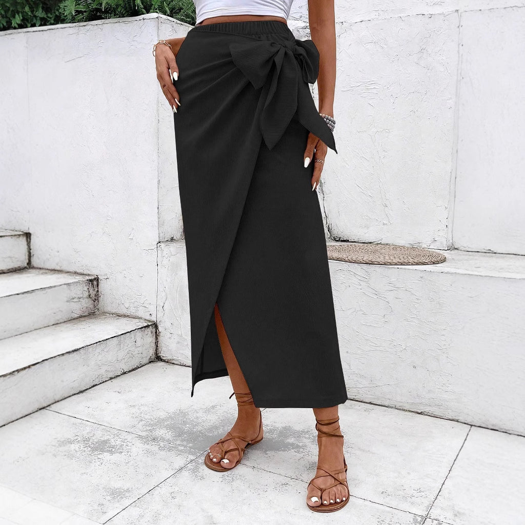 Damen Wickelrock mit eleganter Schleife und hohem Schlitz Sovae