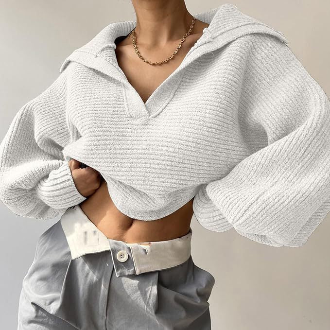 Damen Relaxed-Fit Pullover mit V-Ausschnitt Sovae
