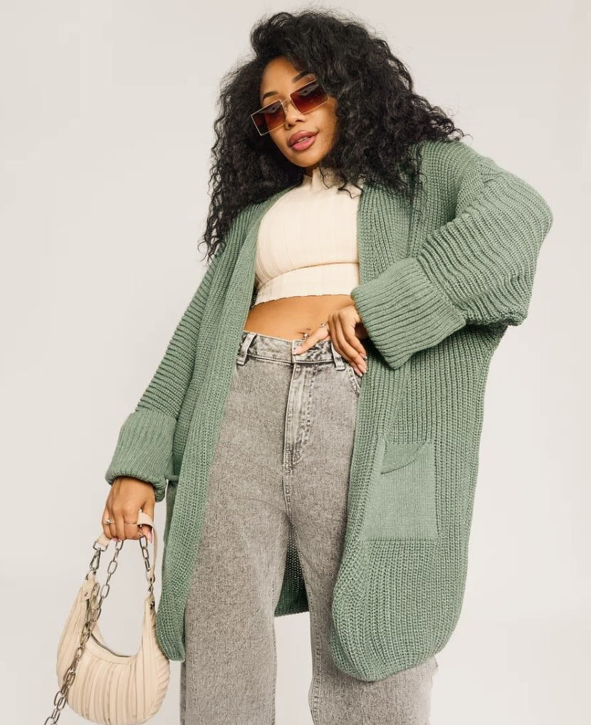 Damen Oversized Strickjacke mit großen Taschen und bequemen Rippenärmeln Sovae