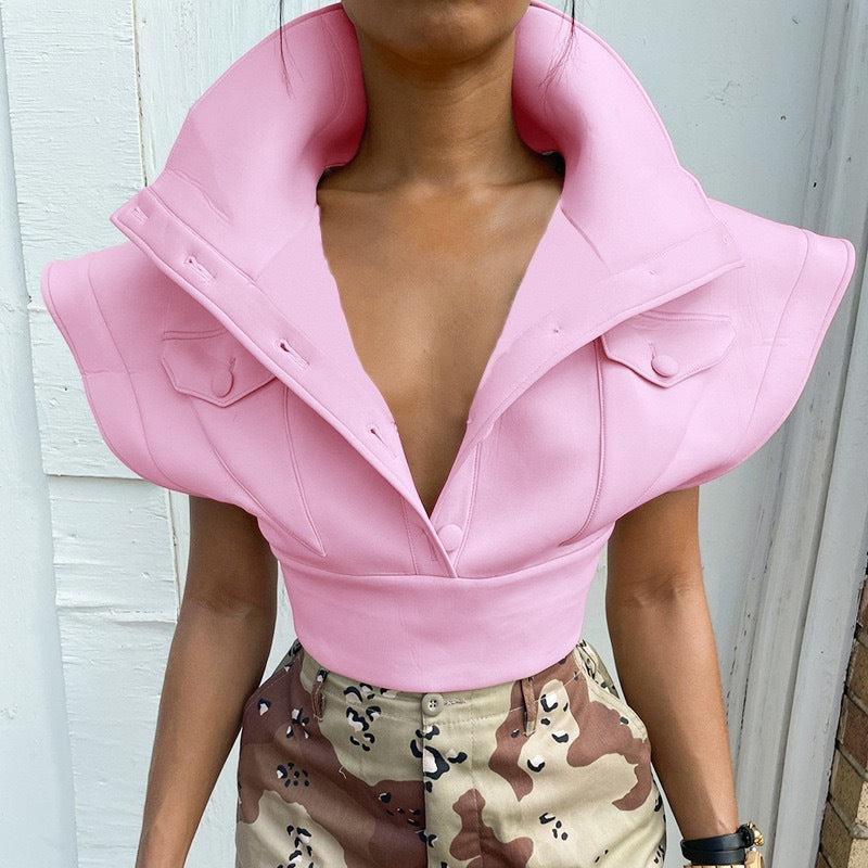 Damen Cropped Blazer mit oversized Kragen Sovae
