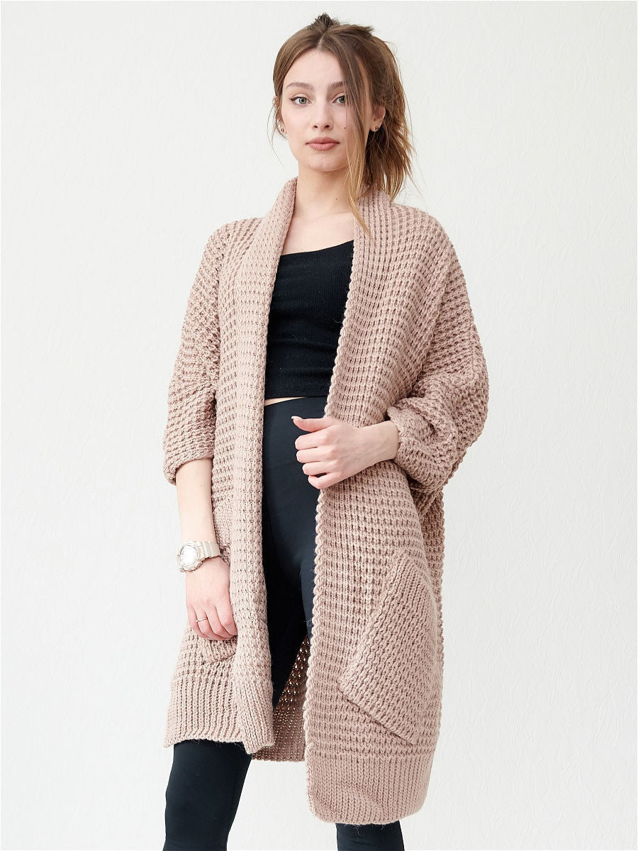 Damen kuscheliger Strickmantel mit großen Taschen und lässigem Schnitt Sovae