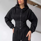Damen sportlicher Jumpsuit mit Reißverschluss und Kapuze Sovae