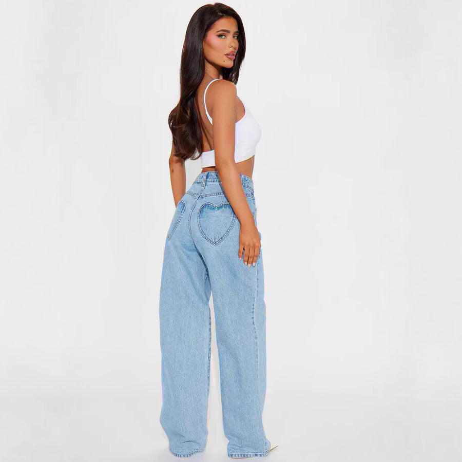 Damen Weit geschnittene High-Waist Jeans im lässigen Look Sovae