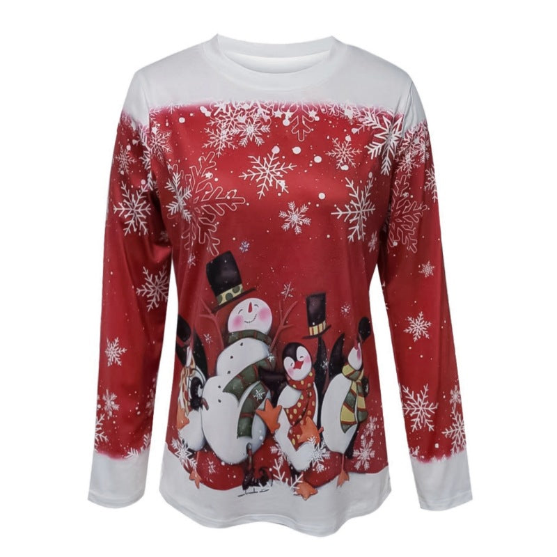 Damen Langarmshirt mit winterlichem Schneemann-Motiv Sovae
