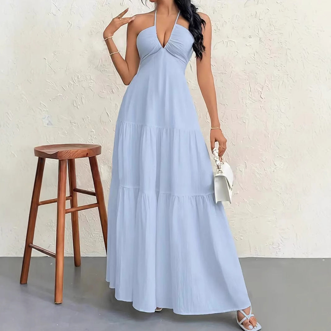 Damen Maxikleid mit schulterfreiem Design und legere Rüschendetails Sovae