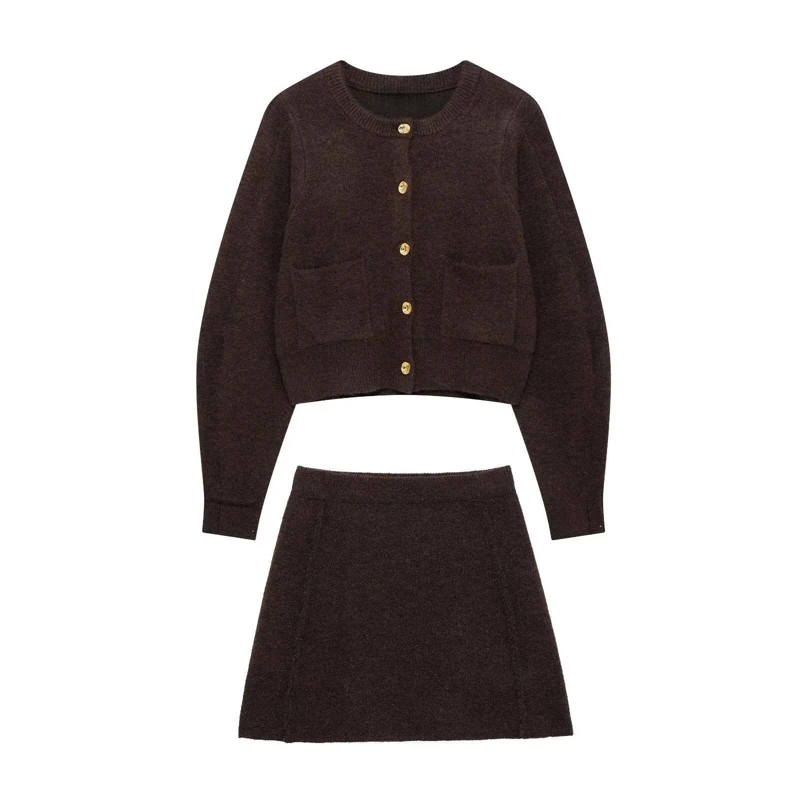 Damen eleganter, kurzer Strickrock mit hohem Bund und seitlichen Nähten Sovae