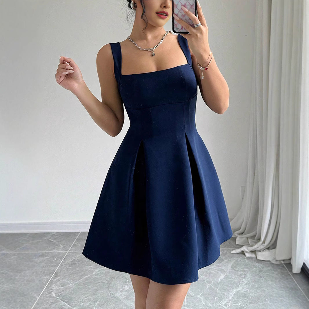 Damen A-Linien Kleid mit quadratischem Ausschnitt und eleganten Falten Sovae