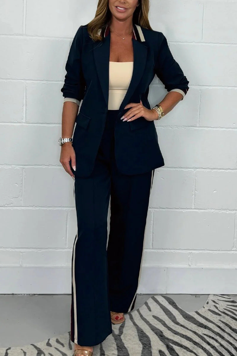 Damen elegantes Blazer- und Hosen-Kombiset mit sportiven Details Sovae