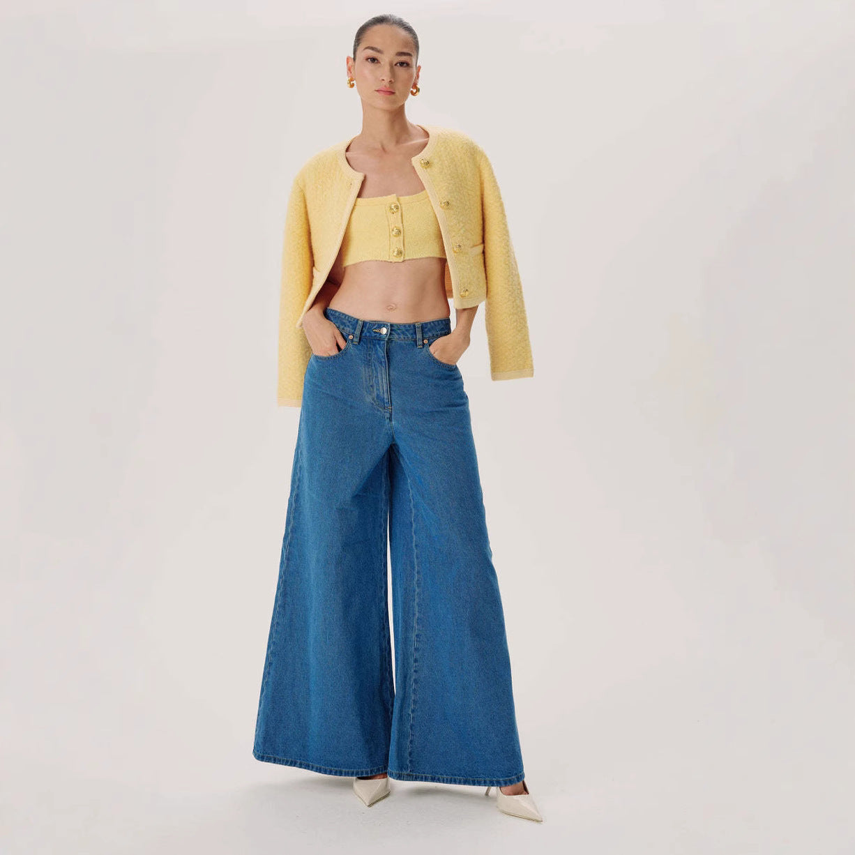 Damen Hochtaillierte Weitjeans mit einzigartigem Taschen-Design Sovae