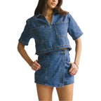 Damen Denim Crop-Shirt und Minirock Set Sovae