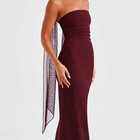 Damen Strapless Maxi-Kleid mit transparenten Ärmelakzenten und figurbetontem Schnitt Sovae