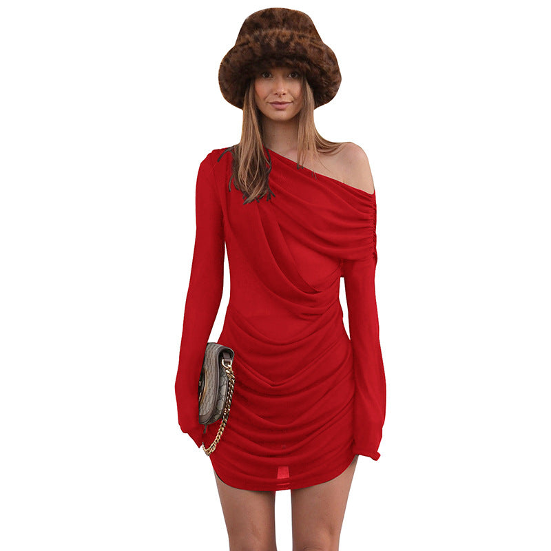 Damen Mini-Kleid mit asymmetrischem Schnitt und Drapierungsdetails Sovae