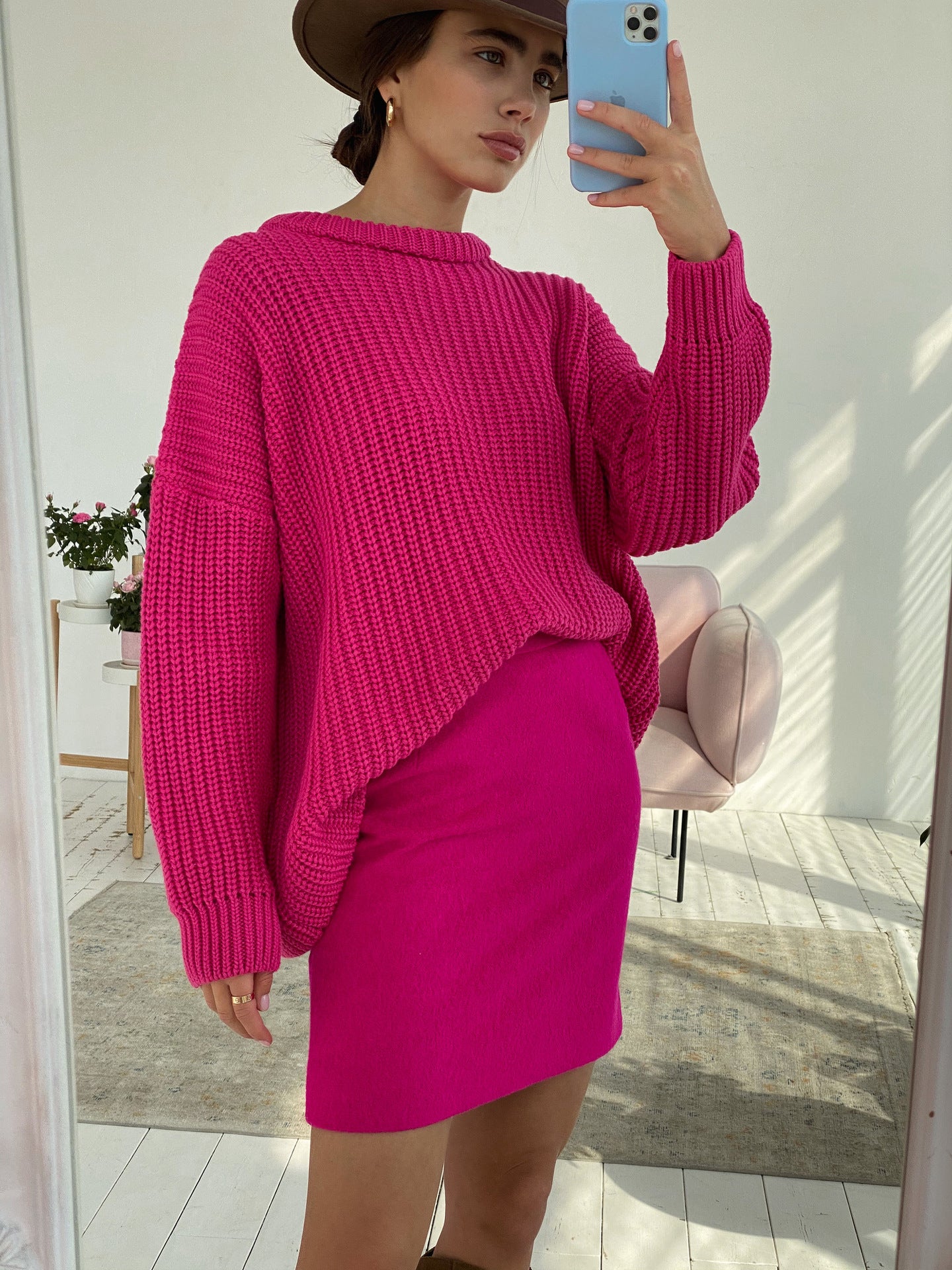 Damen lässiger Strickpullover mit strukturierter Mascheninterpretation und weitem Schnitt Sovae