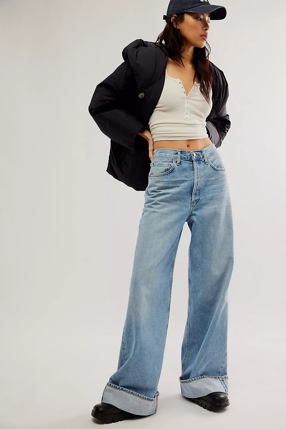 Damen Hochtaillierte Weite Jeans Sovae