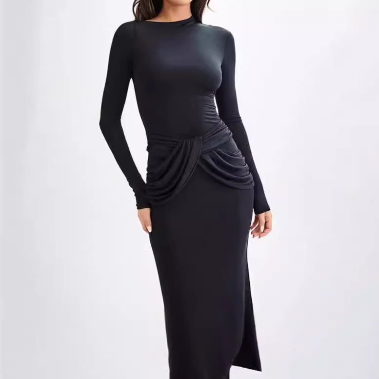Damen Elegantes Maxikleid mit dekorativer Drapierung Sovae