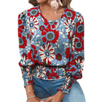 Damen Blumenshirt mit elastischem Bund Sovae