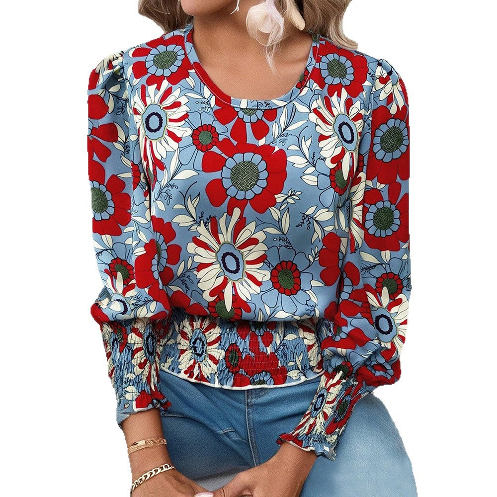 Damen Blumenshirt mit elastischem Bund Sovae