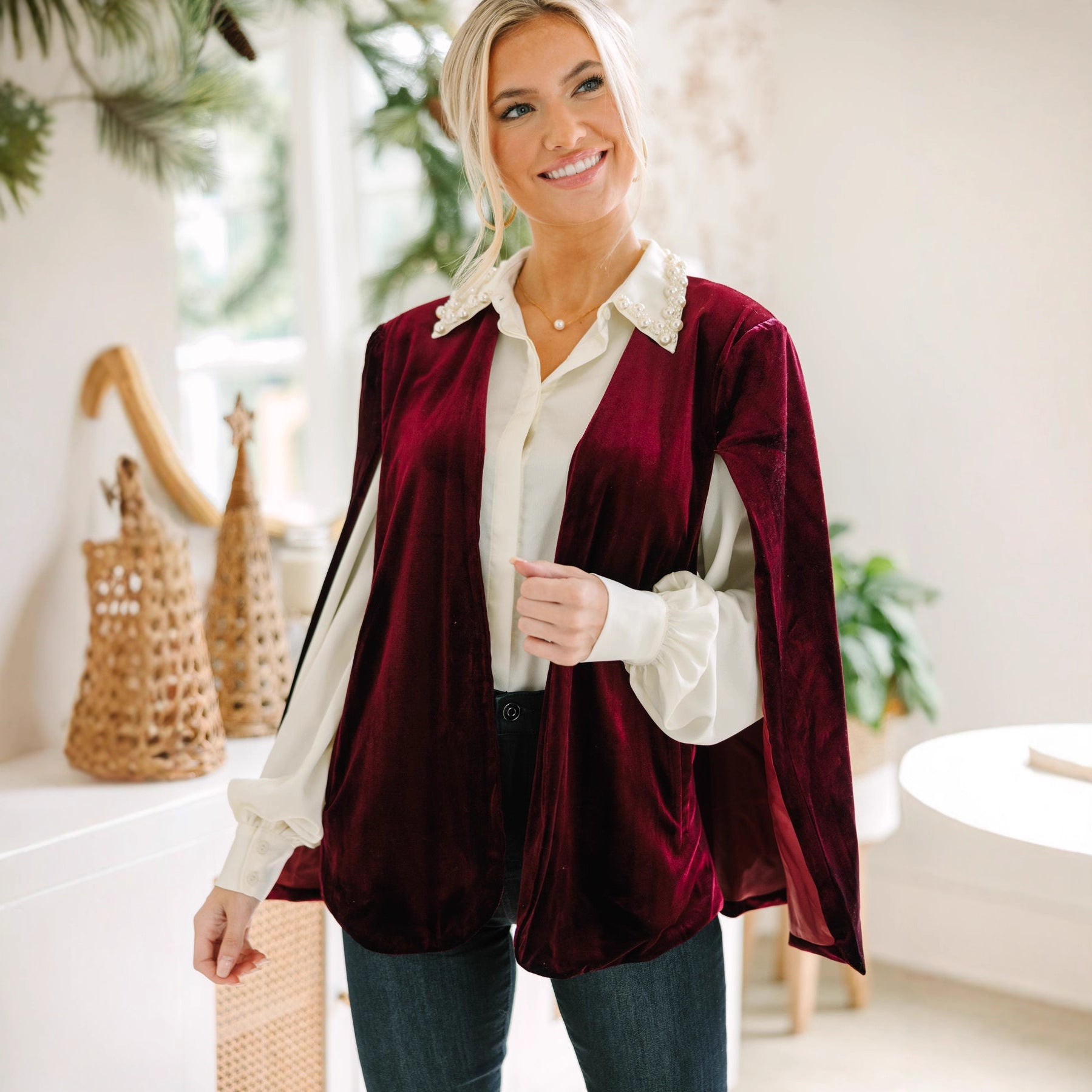 Damen elegante Cape-Jacke aus Samt Sovae