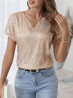 Damen Glitzerndes V-Ausschnitt Oberteil Sovae