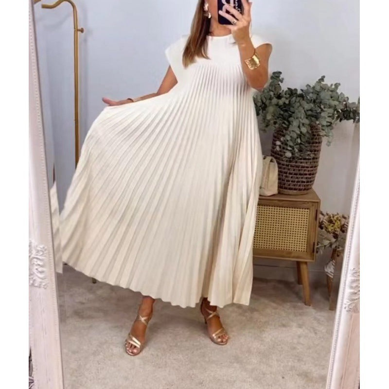 Damen Plissee Maxikleid mit seitlichen Taschen Sovae