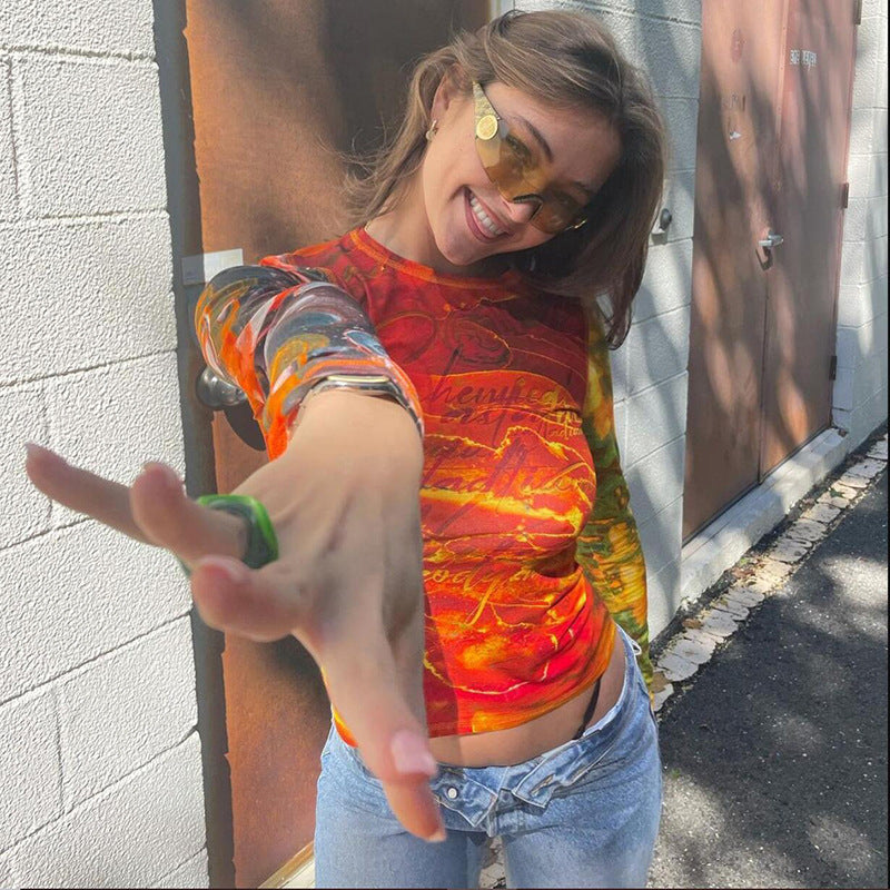 Damen Langarmshirt mit kunstvollem Grafikdesign Sovae