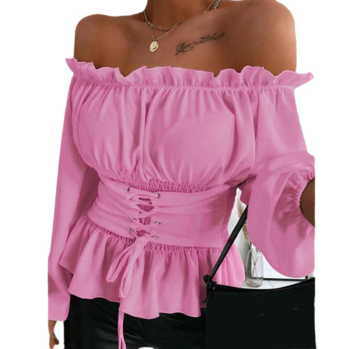 Damen Off-Shoulder Bluse mit Rüschendetails Sovae