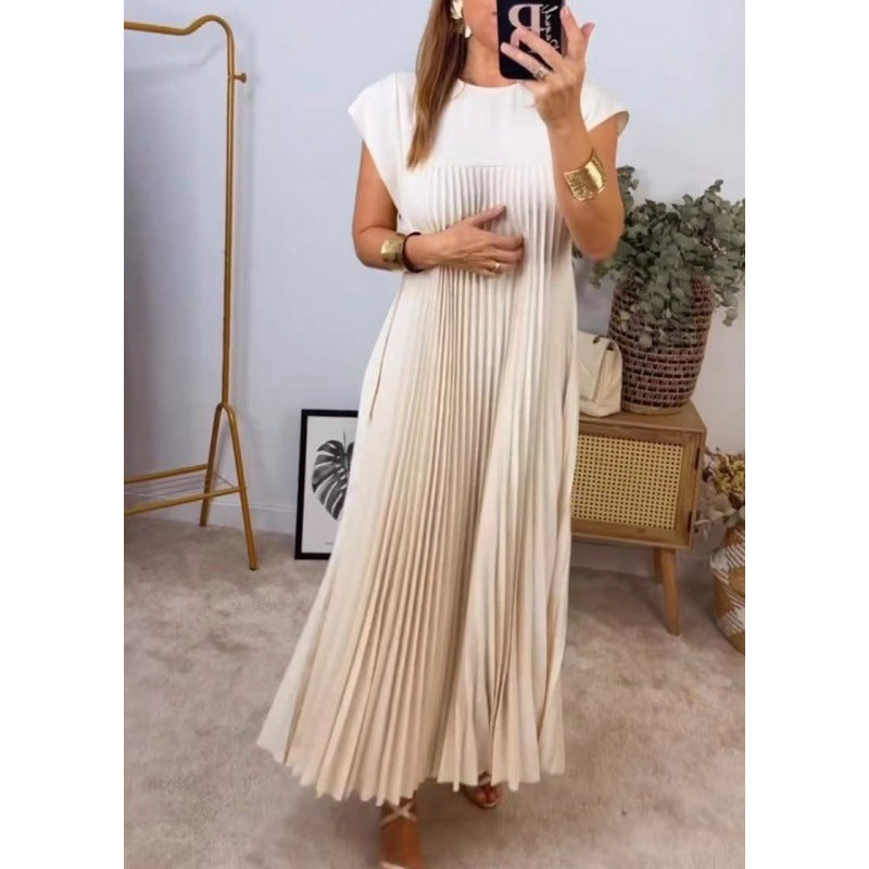 Damen Plissee Maxikleid mit seitlichen Taschen Sovae
