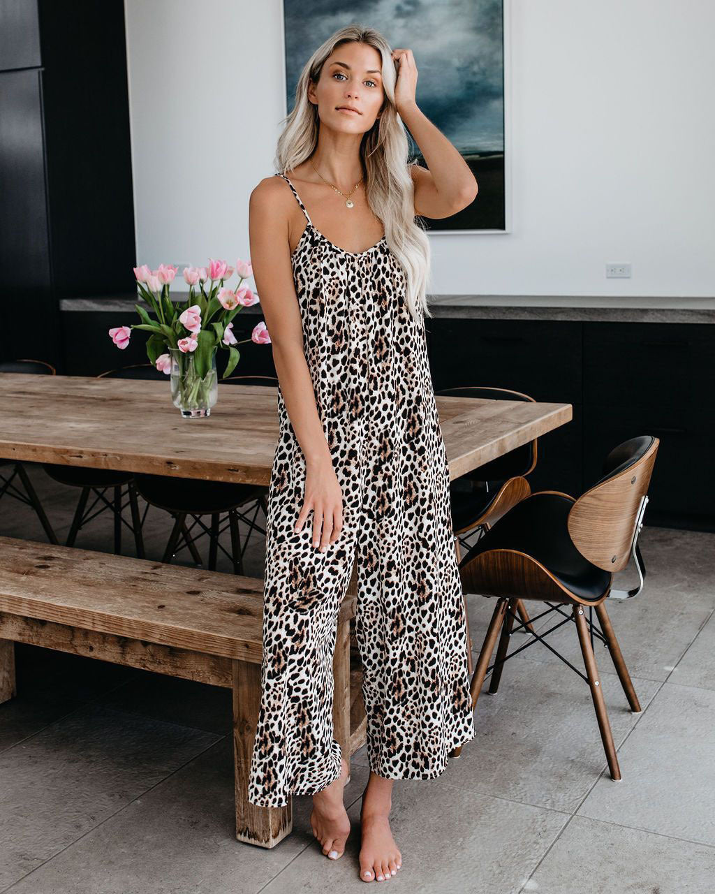 Damen Elegantes Jumpsuit mit Spaghettiträgern und weitem Bein Sovae