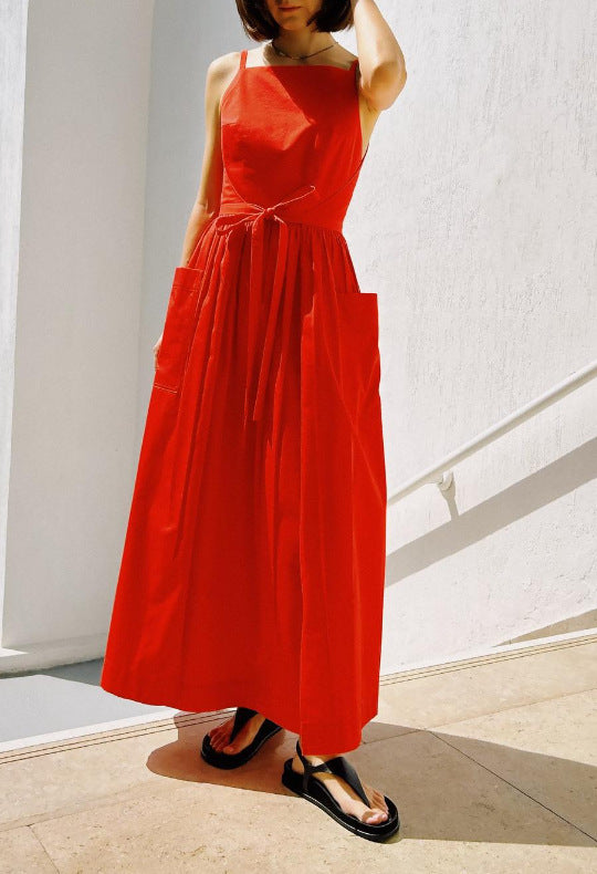 Damen Maxikleid mit Seitentaschen und bindbarem Gürtel Sovae