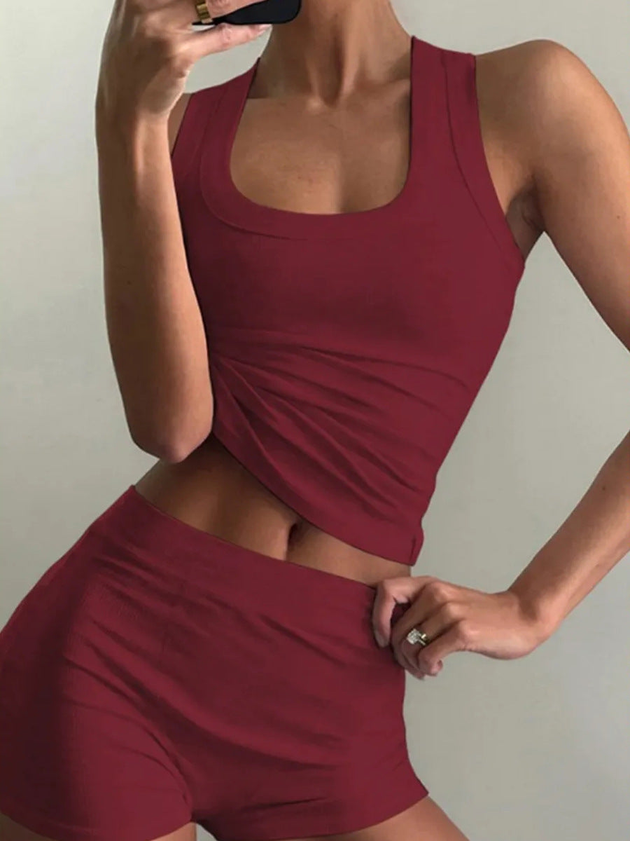 Damen Sportliches Crop-Top und Shorts Set Sovae