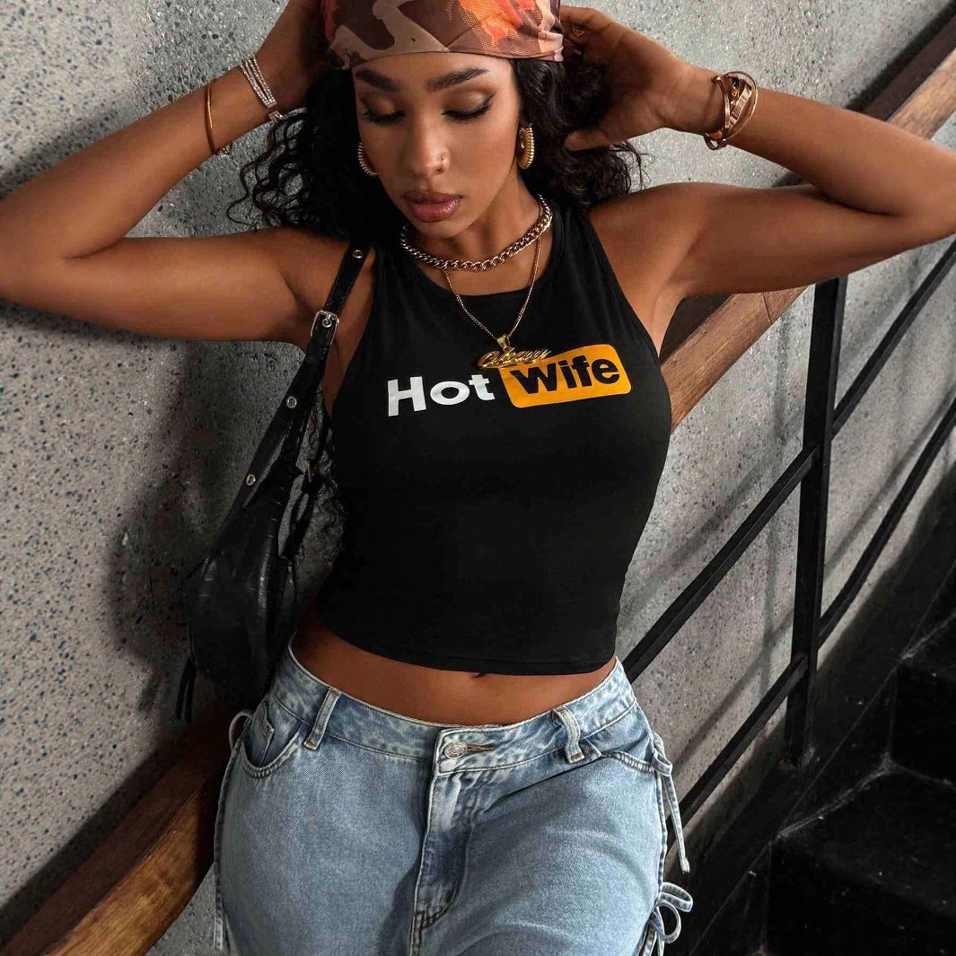 Damen Stilvolles Crop-Top mit witzigem Schriftzug Sovae