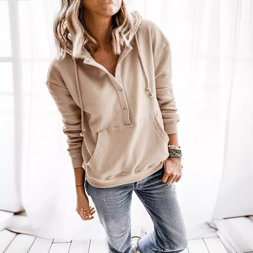 Damen Kapuzenpullover mit Knopfleiste und Taschen Sovae