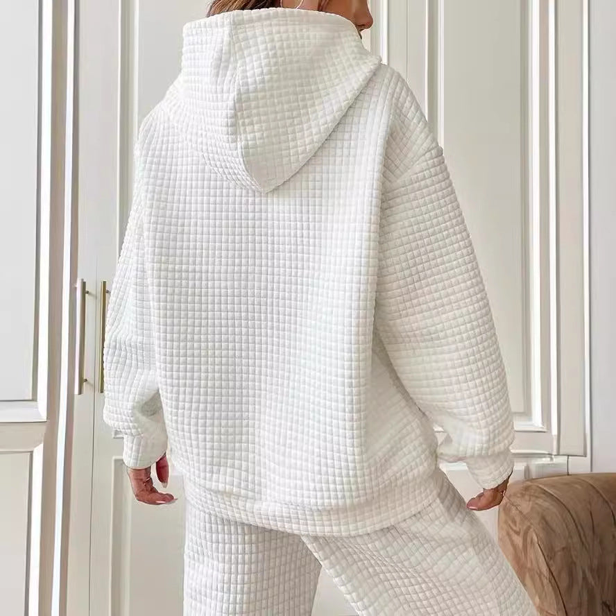 Damen Waffelstruktur Hoodie mit Kängurutasche und lässigem Schnitt Sovae