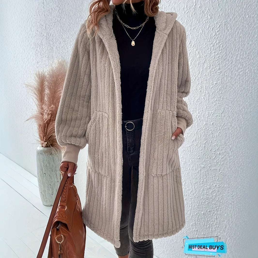 Damen Kuschelige Kapuzenjacke aus weichem Bouclé Stoff Sovae