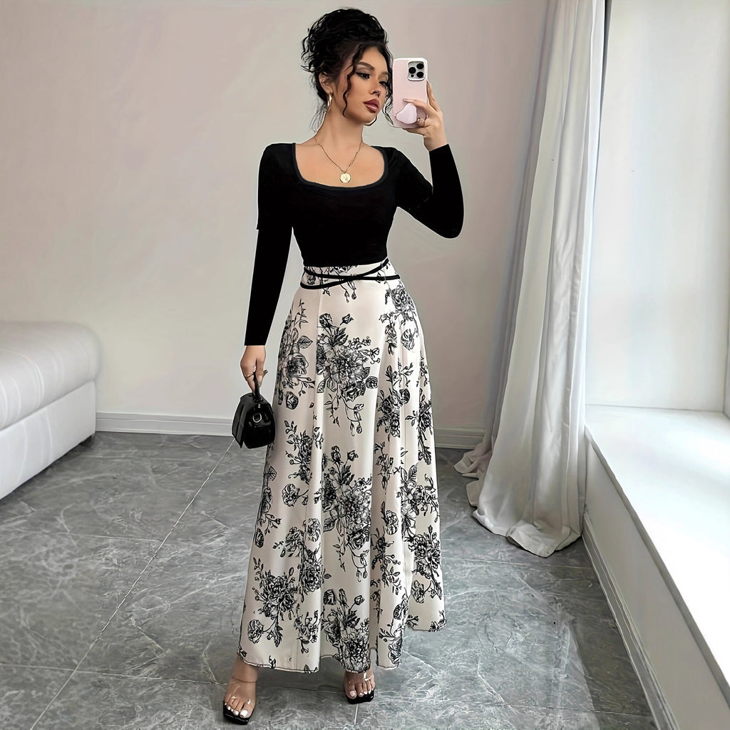 Damen Elegantes Maxikleid mit floralen Prints und tailliertem Schnitt Sovae