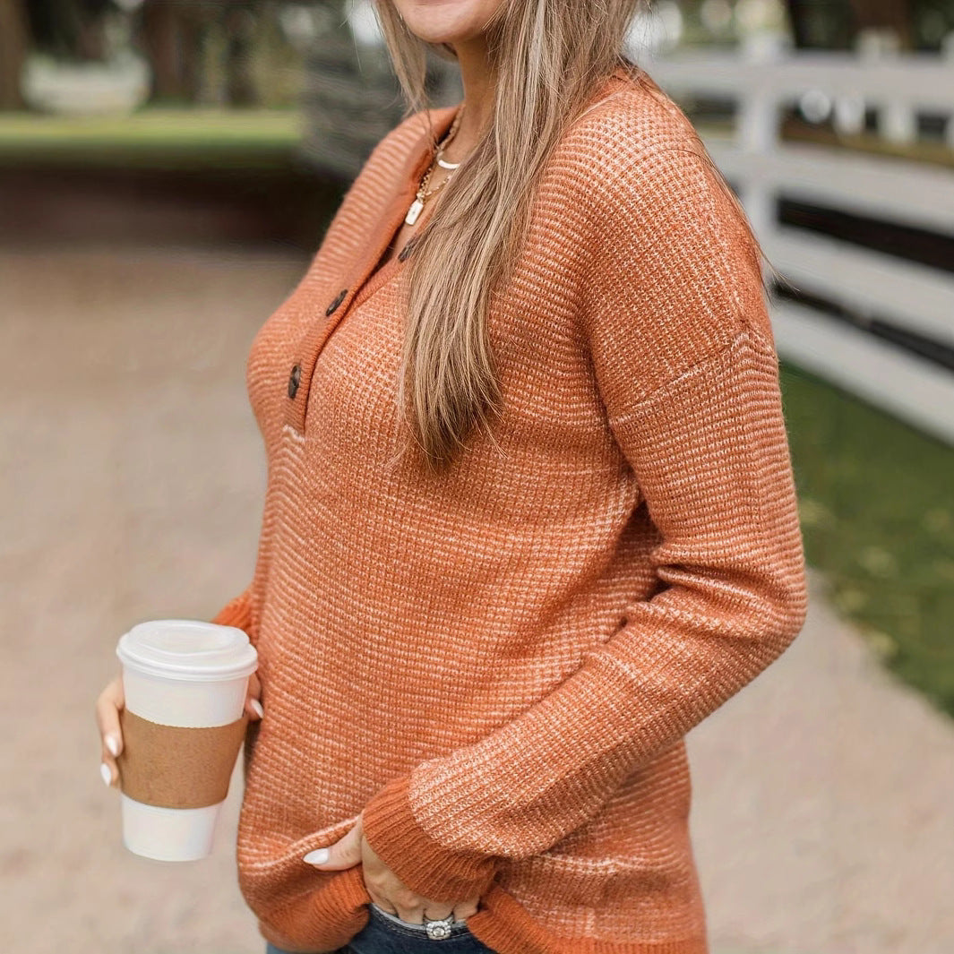Damen lässiger Pullover mit Knopfleiste und strukturiertem Kragen Sovae