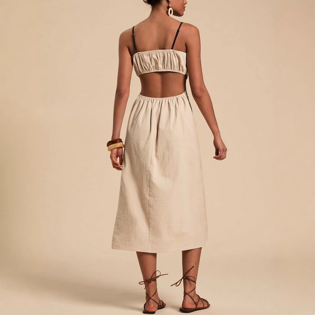 Damen Midikleid mit floralem Stickdesign und verstellbaren Trägern Sovae