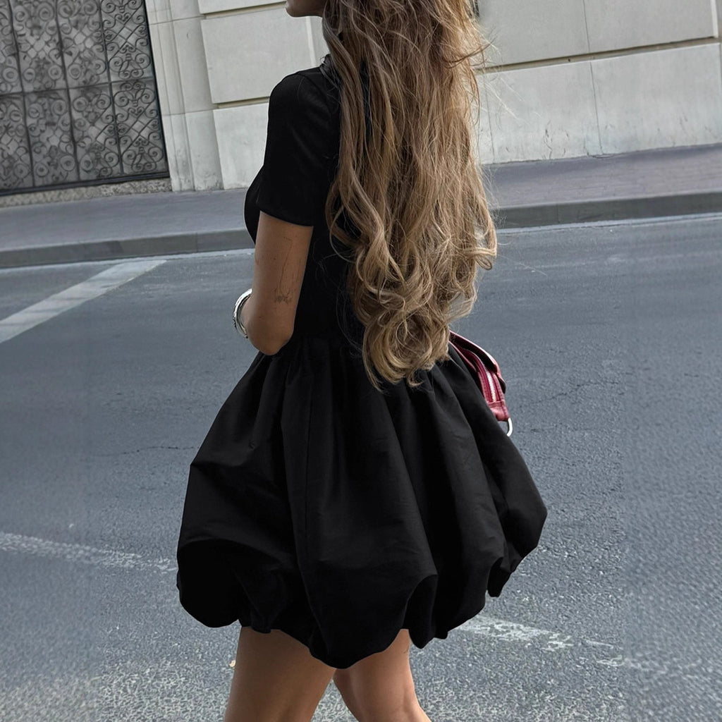 Damen Minikleid mit elegantem Stehkragen und voluminösem Rock Sovae
