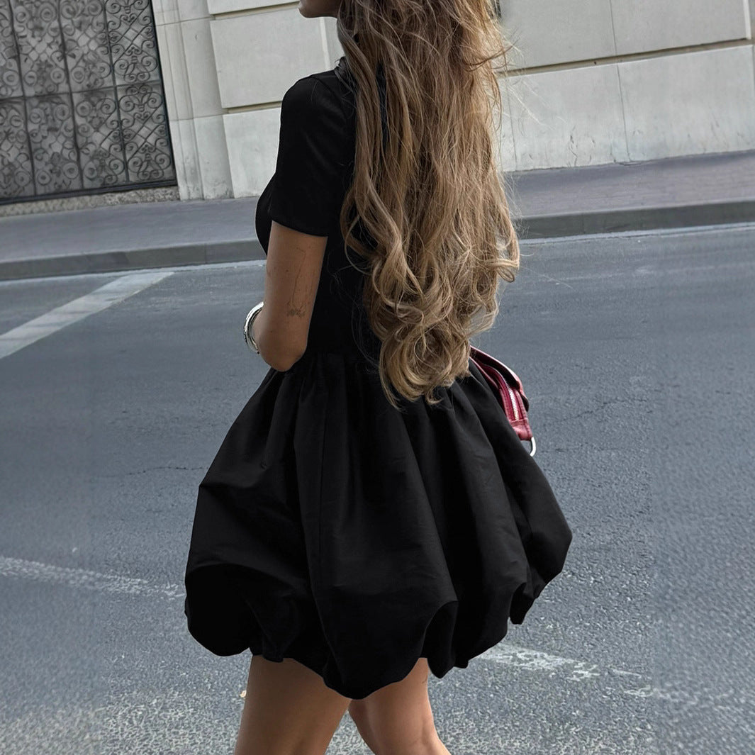 Damen Minikleid mit elegantem Stehkragen und voluminösem Rock Sovae