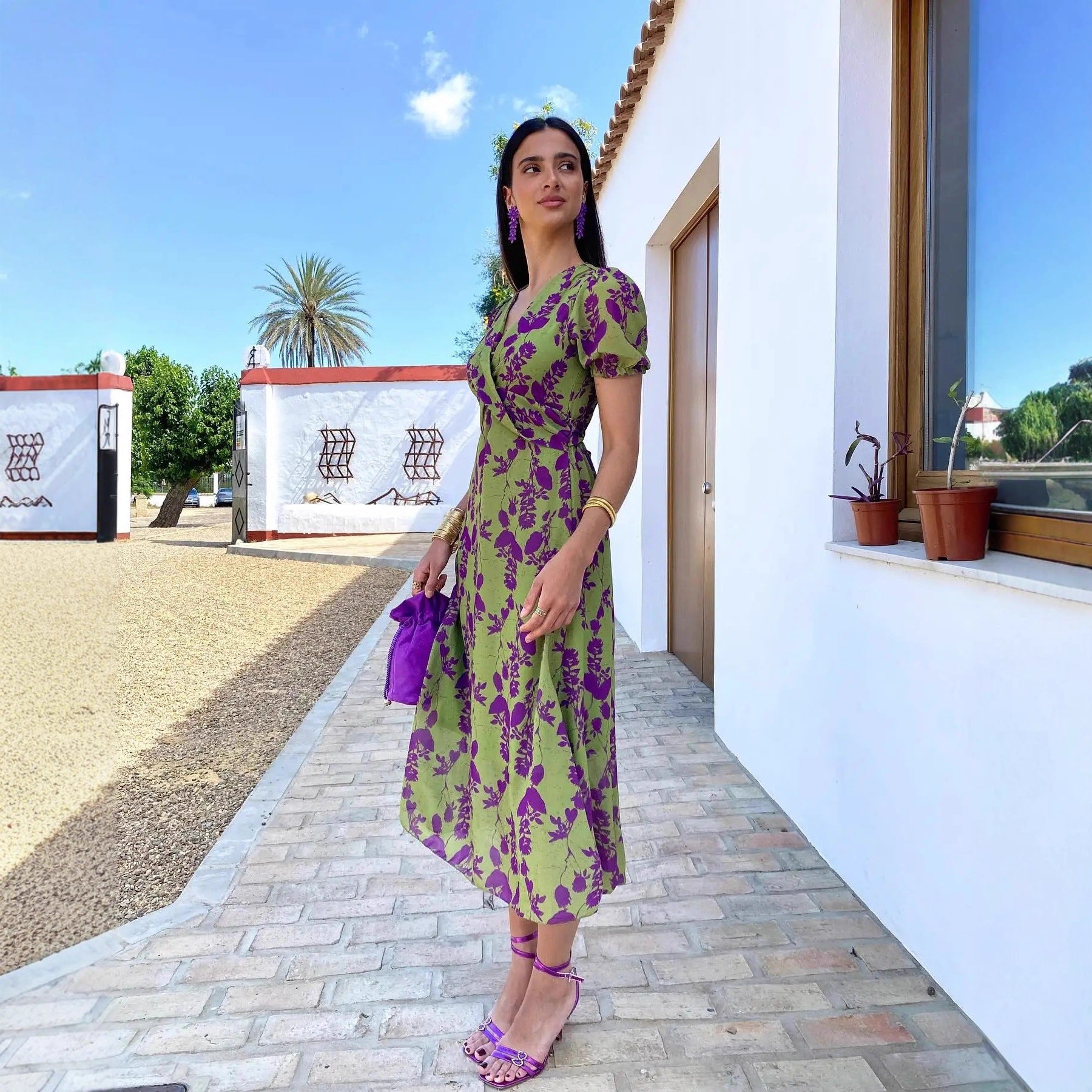 Damen Wickelkleid mit floralem Muster und komfortabler Passform Sovae
