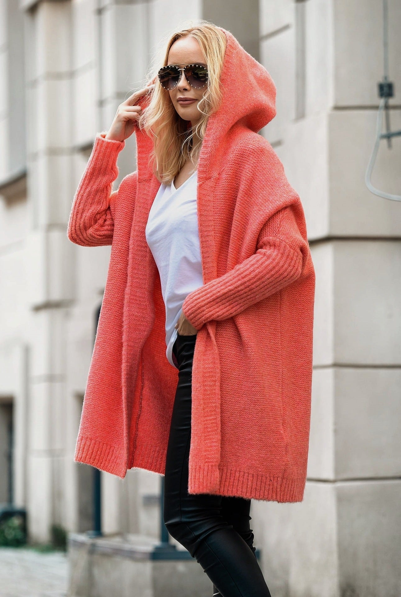 Damen lässiger Strickcardigan mit Kapuze und weiten Ärmeln Sovae