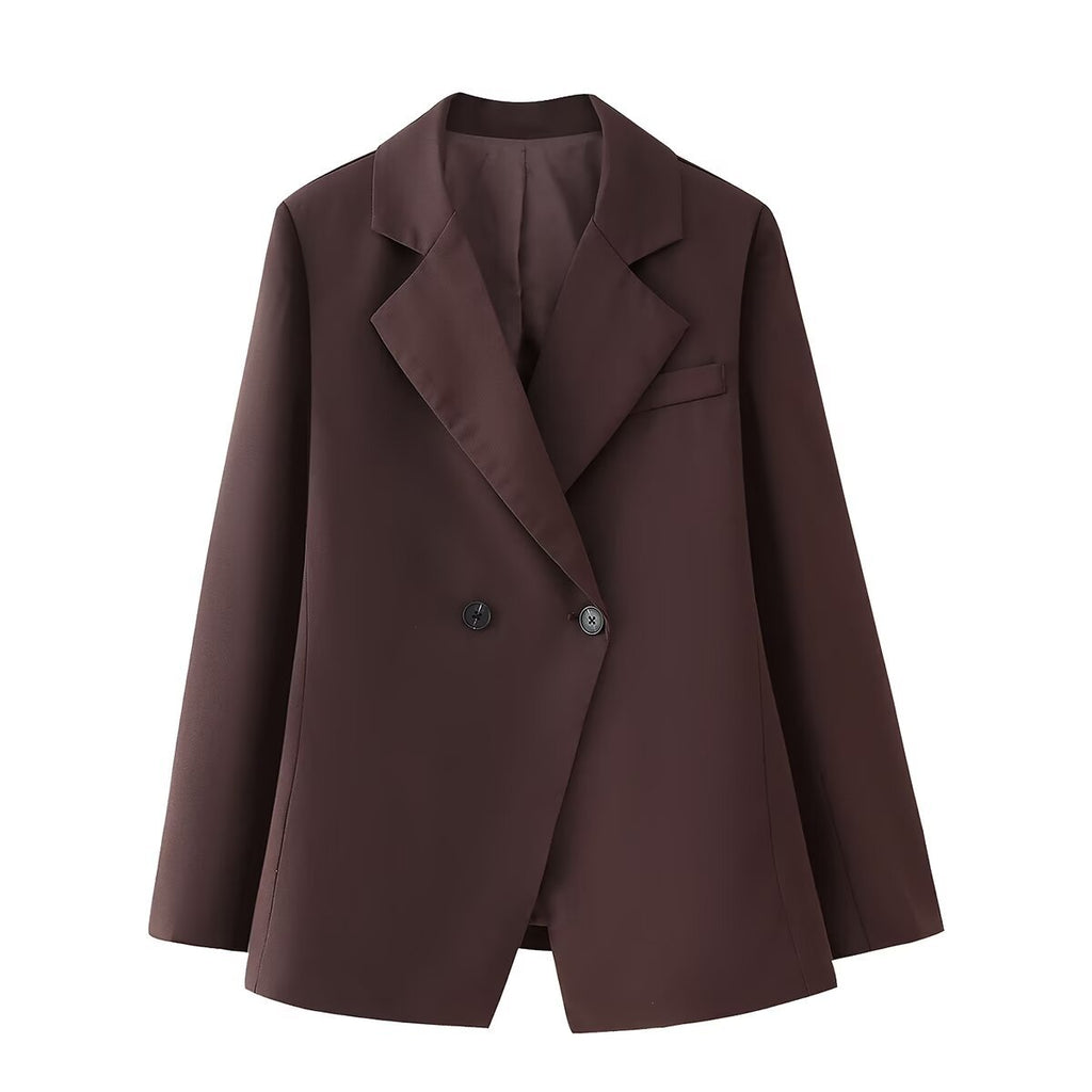 Damen elegante Oversized-Blazerjacke mit doppelter Knopfleiste und Taschen Sovae