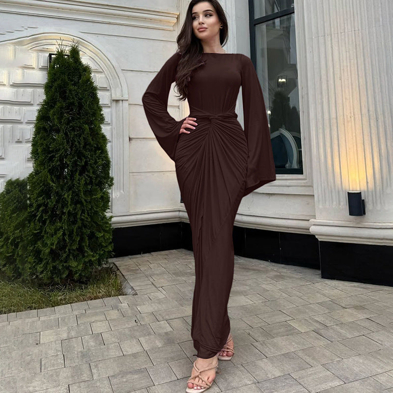 Damen Elegantes Maxikleid mit geschwungenem Saum und lässigen Fledermausärmeln Sovae