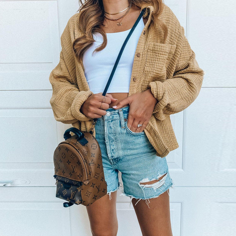 Damen Oversized Hemdjacke aus weichem Waffelstoff Sovae