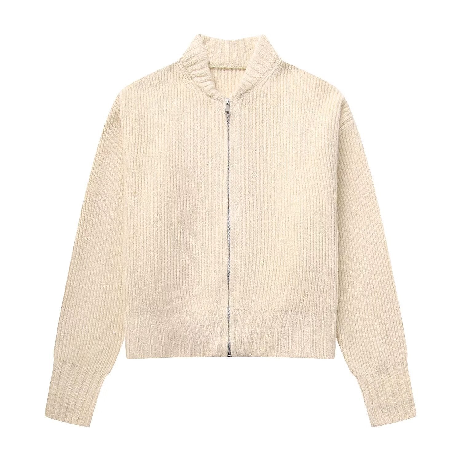 Damen modische Strickjacke mit hohem Kragen und Reißverschluss Sovae