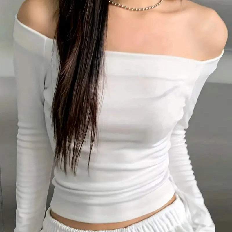 Damen Off-Shoulder Langarmshirt Sovae