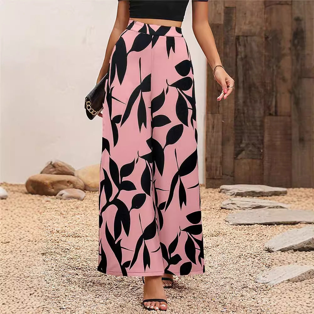 Damen Weit geschnittene Palazzo-Hose mit floralem Muster Sovae