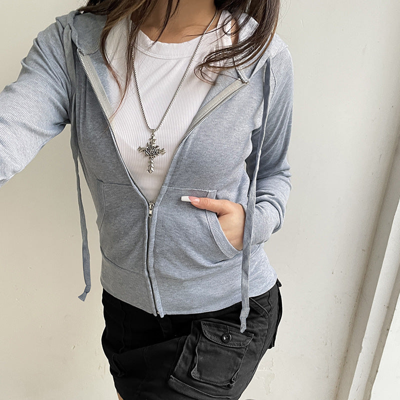 Damen lässige Kapuzenjacke mit kurzem Schnitt Sovae