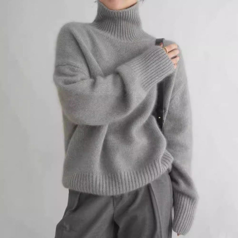 Damen Pullover mit hohem Kragen und weichem Materialmix Sovae